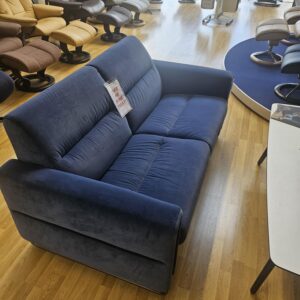 Fiona 2 Seater Sofa in stunning Begonia Blue fabric with Walnut arms