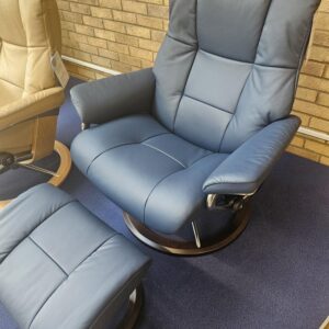 Mayfair Signature chair with footstool (large) - Paloma Oxford blue leather