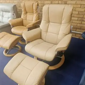 Mayfair Signature chair with footstool (medium) - Paloma Sand Leather