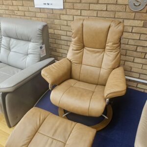 Mayfair Signature chair with footstool (small) - Paloma Taupe Leather