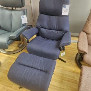 View Cross base chair with footstool (medium) - Calido Dark Blue fabric with black legs