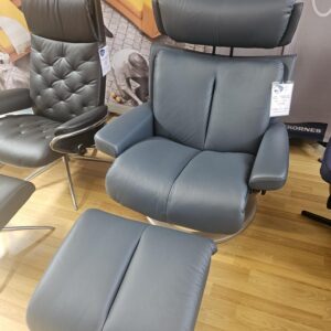 Large Magic chair with footstool (Classic base) - Blue Atlanta leather