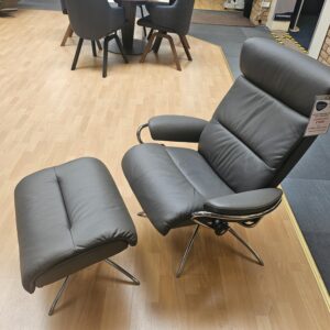 Tokyo Star base chair with footstool - Paloma Metal Grey leather